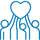 A group of four people raise a large heart overhead.