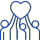 Three stylized figures lift a large heart above their heads. The outline is bold with a minimalist design.