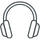 A simple headphone icon on a dark background. The headphone is gray and facing downward, suggesting minimalism and balance.